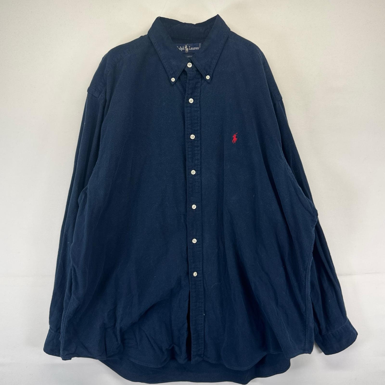 古着 ラルフローレン RALPH LAUREN 長袖シャツ ボタンダウン ワンポイントロゴ刺繍 2XL  ネイビー系 メンズ