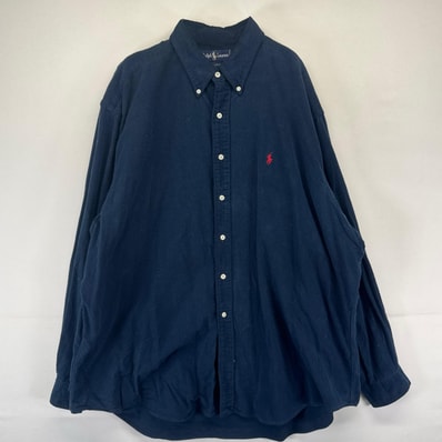 古着 ラルフローレン RALPH LAUREN 長袖シャツ ボタンダウン ワンポイントロゴ刺繍 2XL ネイビー系 メンズ