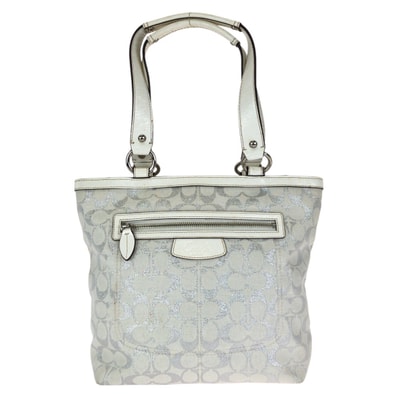 COACH コーチ シグネチャー ホワイト シルバー金具 キャンバス レザー/ トートバッグ ショルダーバッグ 602872 【中古】