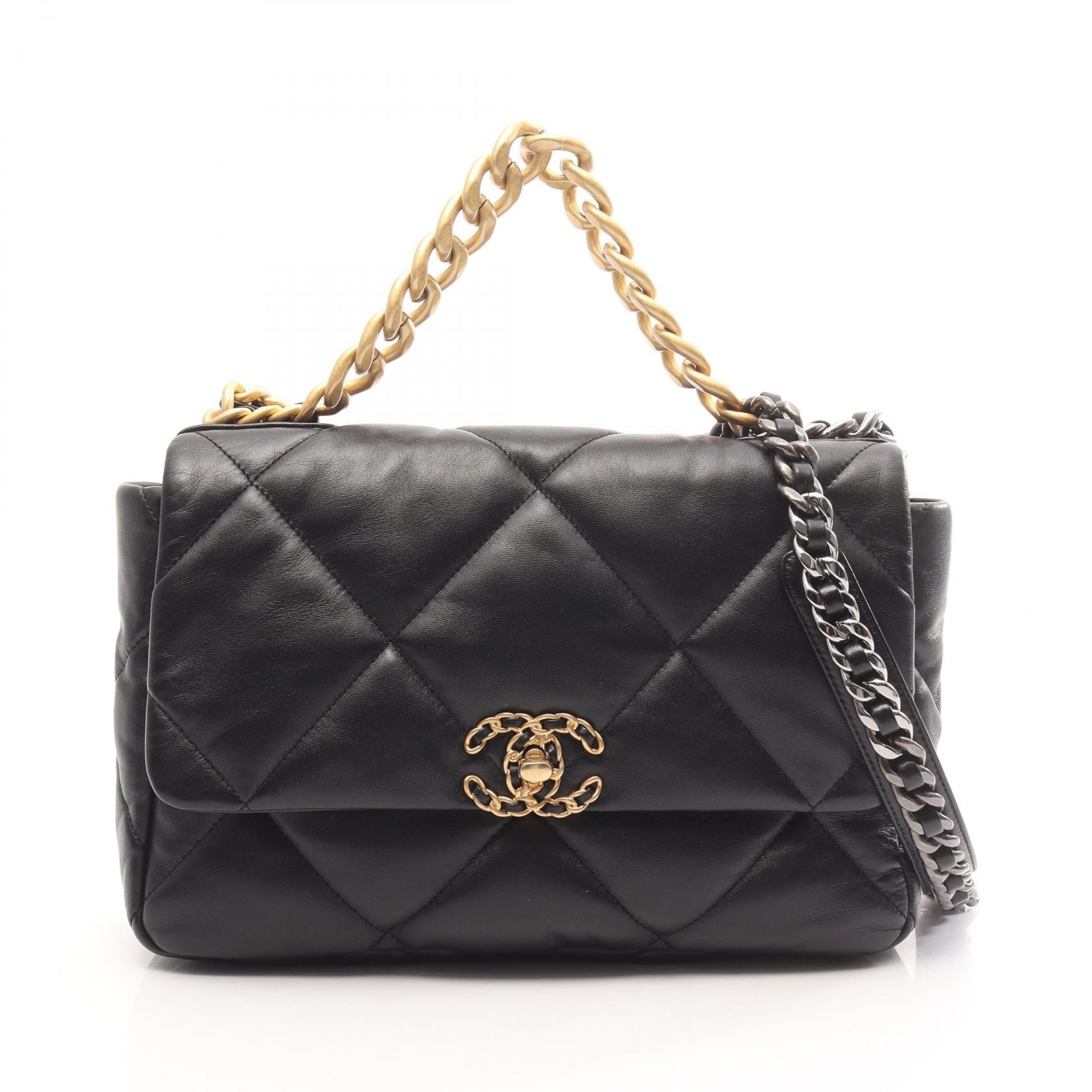 シャネル CHANEL 19 ディズヌフ マトラッセ コンビ金具 2WAY ショルダーバッグ バッグ ラムスキン(羊革) レディース ブラック系 AS1161 【中古】