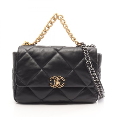 シャネル CHANEL 19 ディズヌフ マトラッセ コンビ金具 2WAY ショルダーバッグ バッグ ラムスキン(羊革) レディース ブラック系 AS1161 【中古】