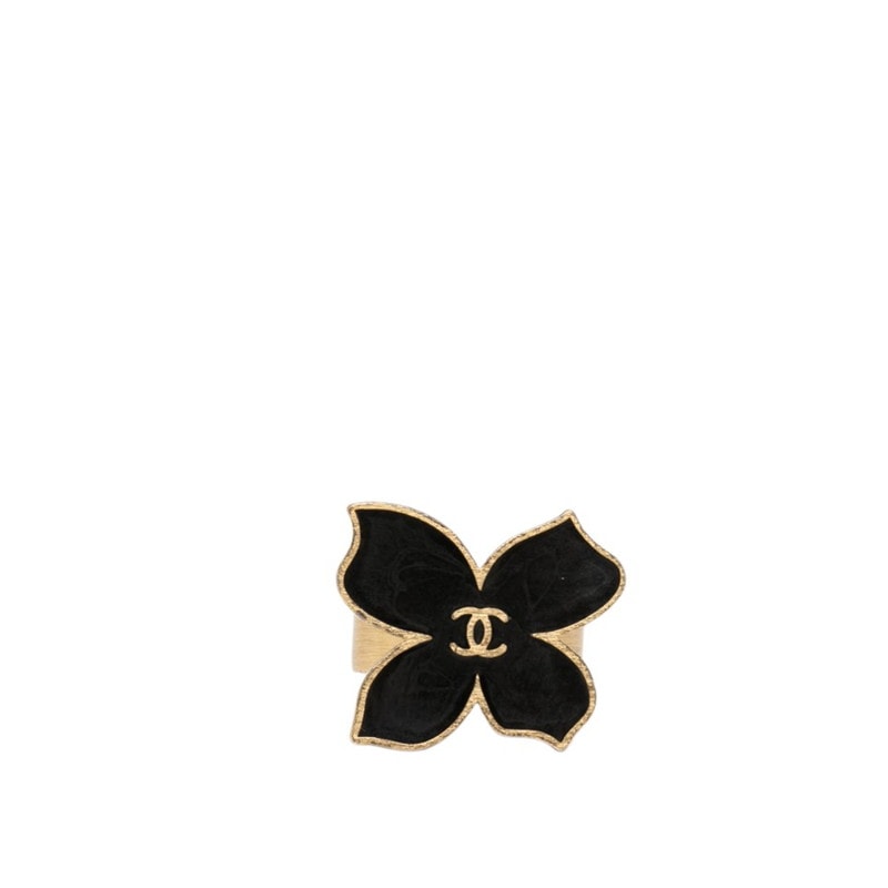 シャネル ココマーク フラワー モチーフ リング 指輪 02S ゴールド ブラック メッキ レディース CHANEL 【中古】