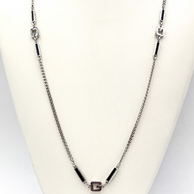 GIVENCHY(ジバンシィ)ヴィンテージ エナメルGステーションネックレス シルバー ブラック 全長77cm レディース【中古】