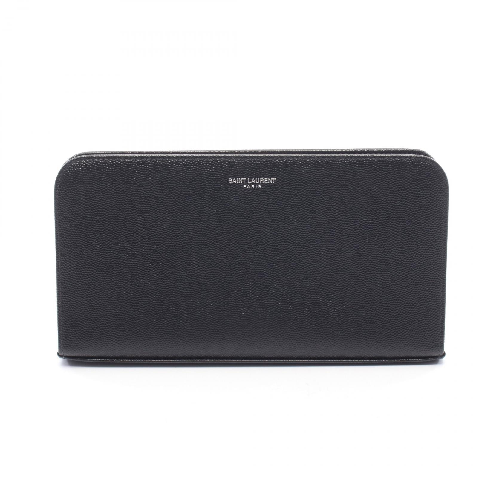 サンローランパリ SAINT LAURENT PARIS ラウンド長財布 財布 レザー レディース ブラック系 【中古】