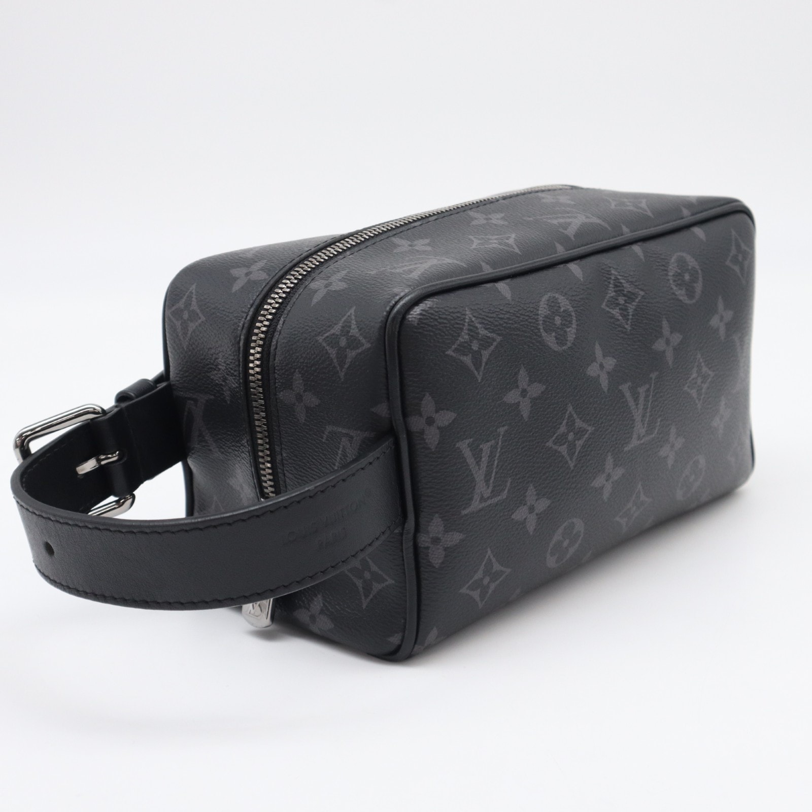 美品 LOUIS VUITTON ルイ・ヴィトン モノグラム エクリプス ロッカー ドップキット M83113 クラッチバッグ ブラック グレー コーティングキャンバス レザー メンズ