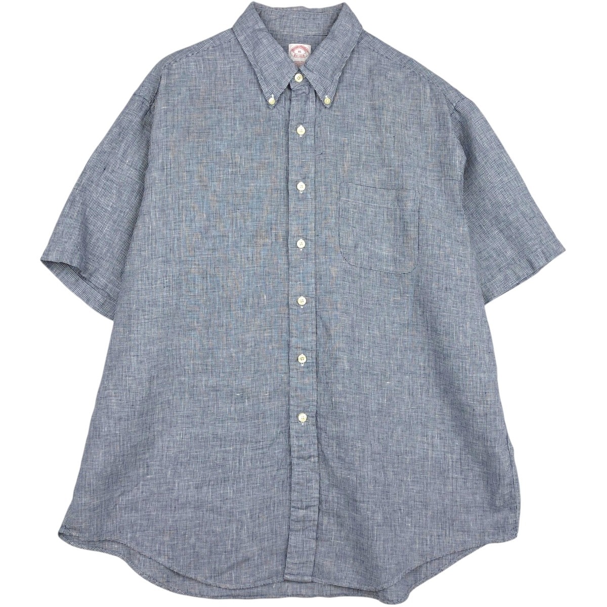 古着 ブルックスブラザーズ Brooks Brothers Est.1818 チェック柄 千鳥格子柄 半袖 リネン ボタンダウンシャツ メンズXL相当/eaa641620