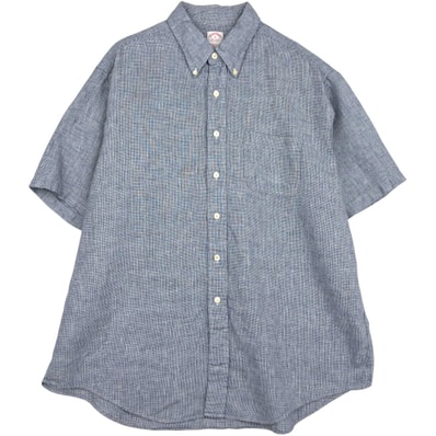古着 ブルックスブラザーズ Brooks Brothers Est.1818 チェック柄 千鳥格子柄 半袖 リネン ボタンダウンシャツ メンズXL相当/eaa641620