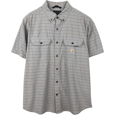 古着 カーハート Carhartt Loose Fit ボーダー柄 ボタンダウン 半袖 ワークシャツ メンズXL相当/eaa655377