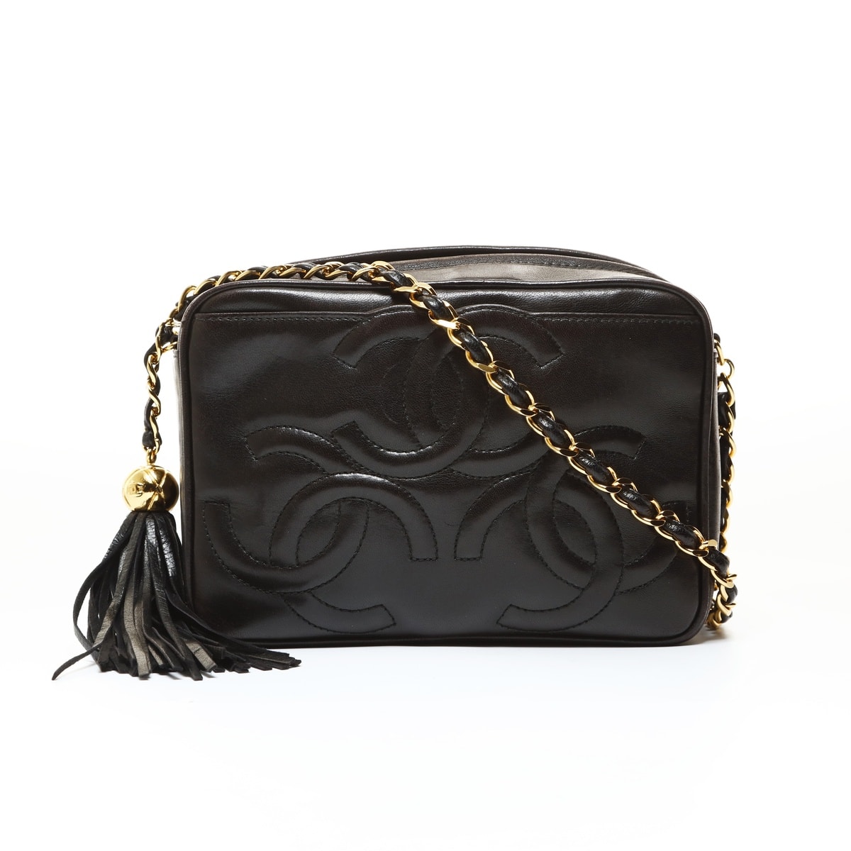 シャネル CHANEL 3番台 1990-1992 ラムレザー トリプルココ フリンジ ショルダーバッグ【中古】