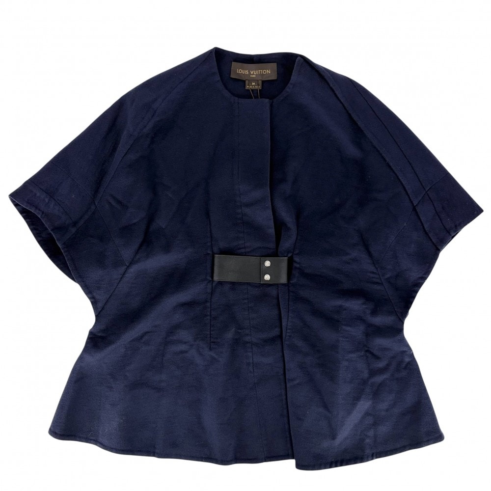 LOUIS VUITTON ルイヴィトン アウター ノーカラージャケット 五分袖 アパレル 服 34 ネイビー 紺 カシミヤ    シルク レディース 春 秋【中古品】