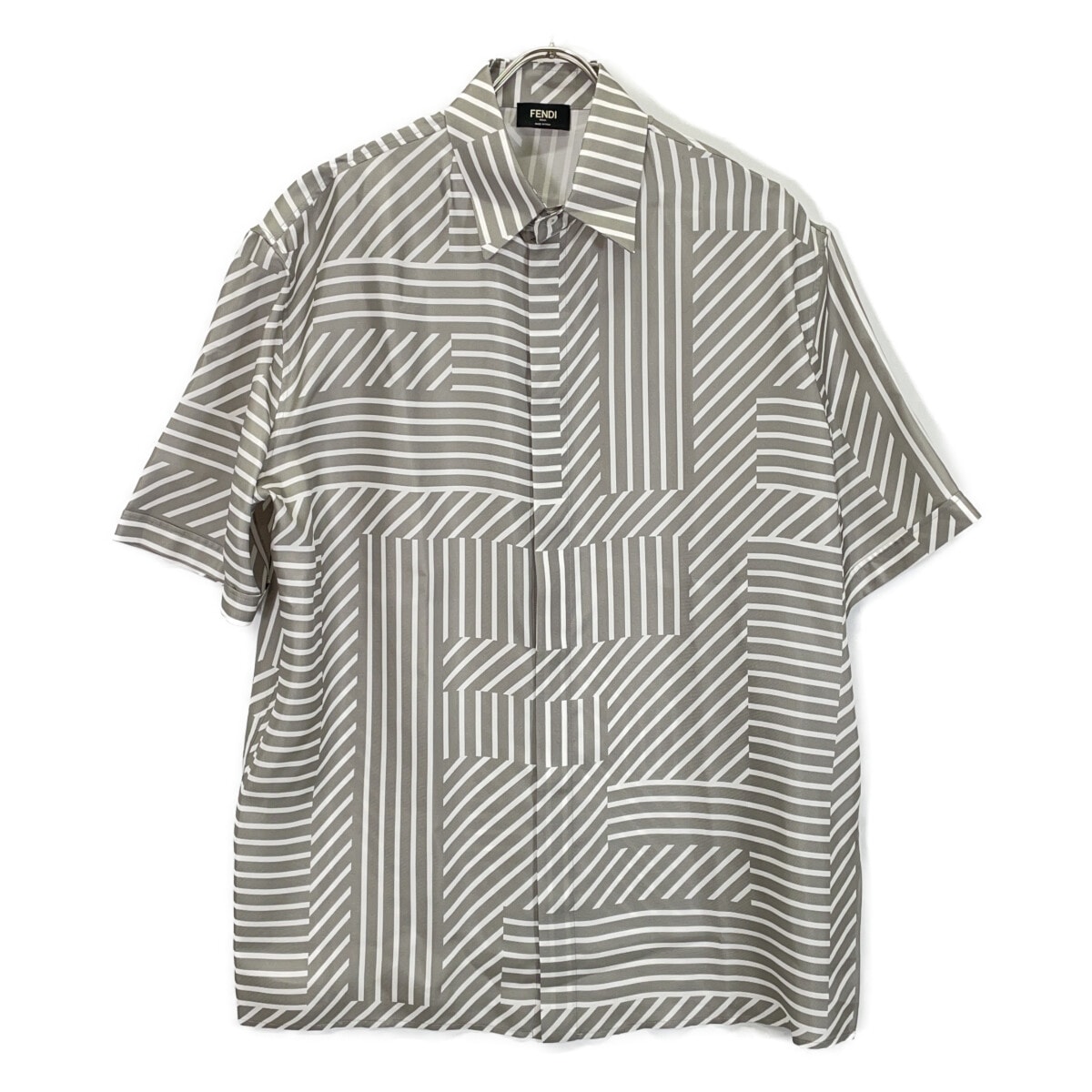 フェンディ FS0795 23年製 グレー総柄 S/Sシャツ 38