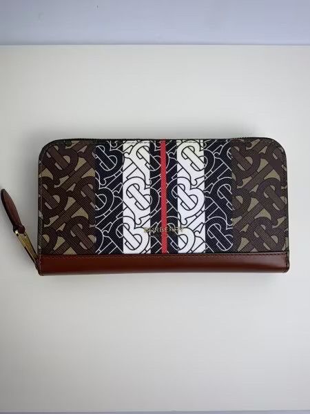 BURBERRY Monogram Stripe E-canvas and Leather Ziparound Wallet "Bridle Brown"