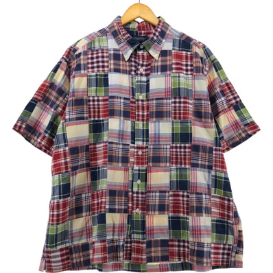 古着 ブルックスブラザーズ Brooks Brothers ESTABLISHED 1818 パッチワーク 半袖 ボタンダウン チェックシャツ ボックスシャツ メンズXL相当/eaa543737