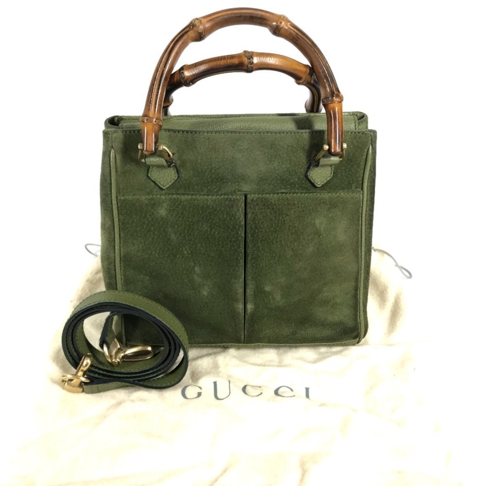 グッチ GUCCI バンブー 2WAYバッグ 000 121 ヴィンテージ ハンドバッグ 肩掛け トートバッグ ショルダーバッグ スエード グリーン