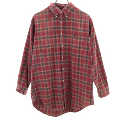 POLO COUNTRY RALPH LAUREN ポロカントリー ラルフローレン 80s 90s オールド チェック柄 長袖 ボタンダウンシャツ L レッド系