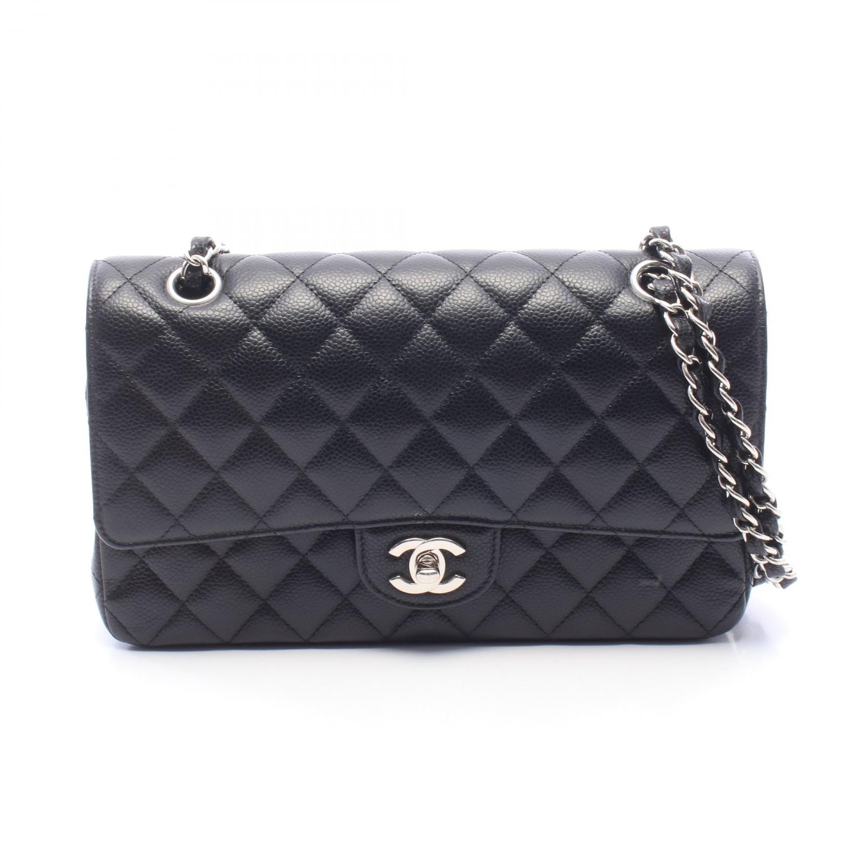 シャネル CHANEL マトラッセ Wフラップ ショルダーバッグ バッグ キャビアスキン(グレインドカーフ) レディース ブラック系 A01112 【中古】