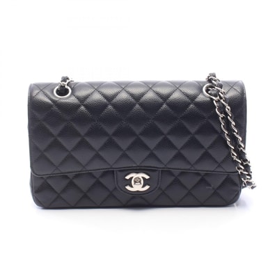 シャネル CHANEL マトラッセ Wフラップ ショルダーバッグ バッグ キャビアスキン(グレインドカーフ) レディース ブラック系 A01112 【中古】