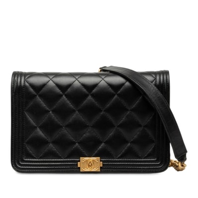 シャネル ココマーク ボーイシャネル チェーン ウォレット ショルダーバッグ ブラック ラムスキン レディース CHANEL 【中古】