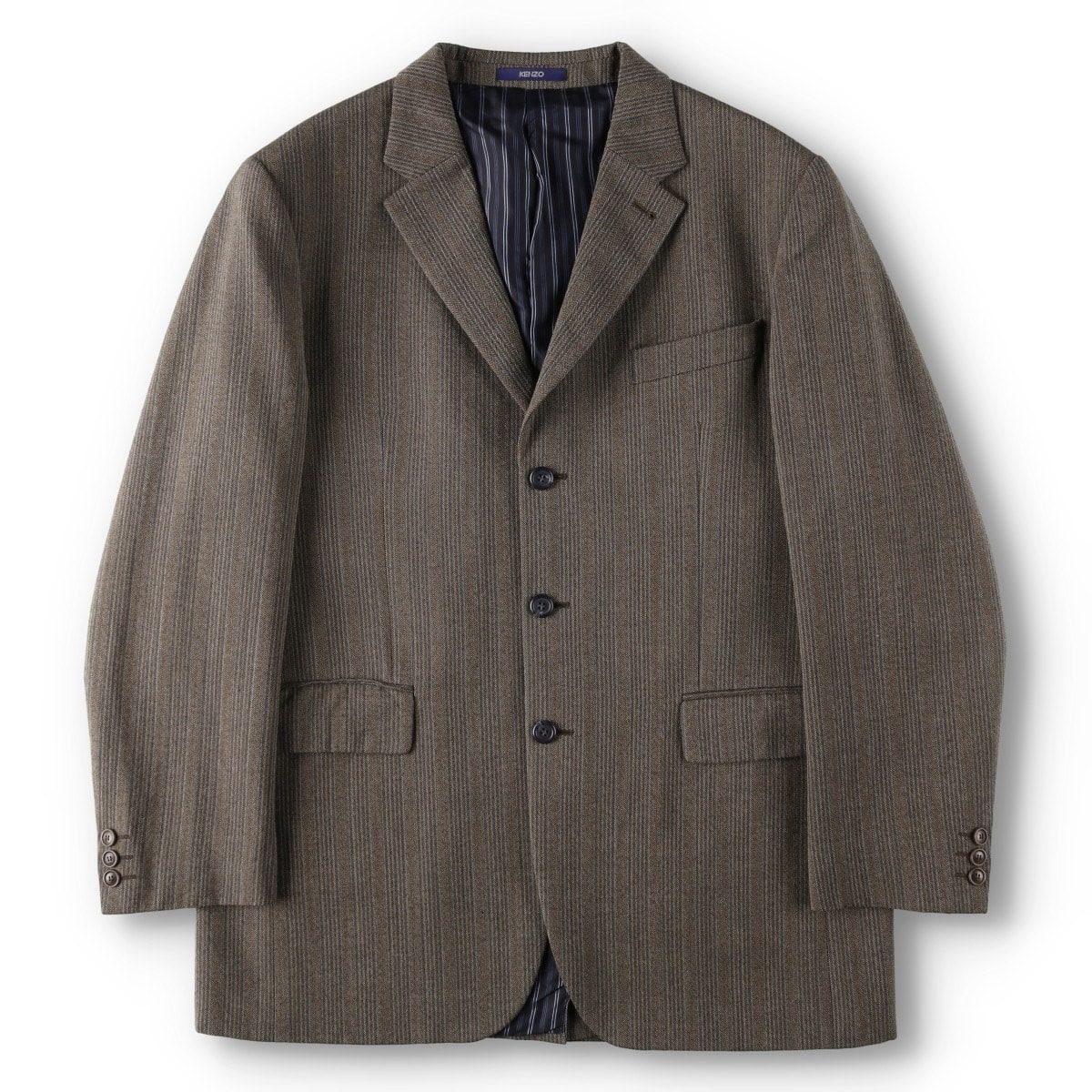 古着 ケンゾー KENZO HOMME ストライプ柄 マルチストライプ ヘリンボーン ウールテーラードジャケット メンズL相当/daa000581