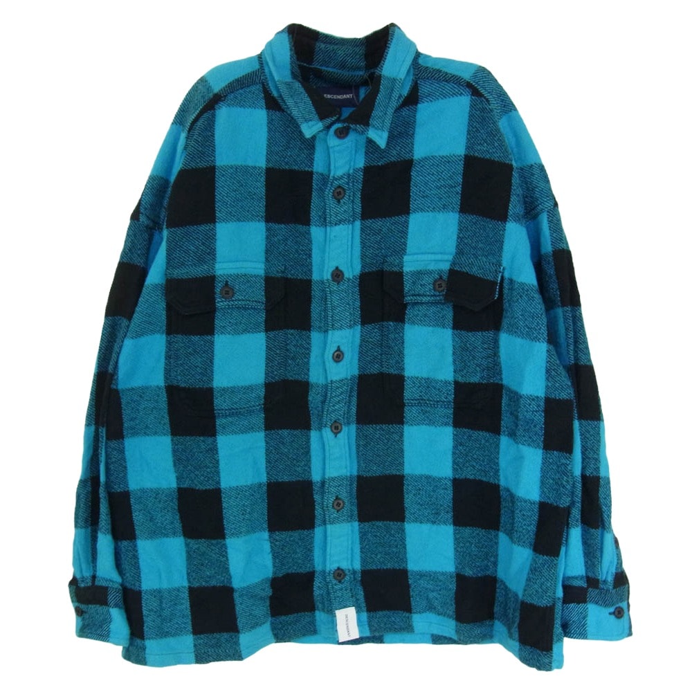 DESCENDANT ディセンダント 長袖シャツ vanning check ls shirt バッファロー チェック ヘビー ネル シャツ ブルー系 2【中古】
