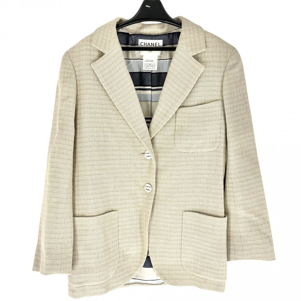 CHANEL シャネル アウター ロゴボタン ジャケット アパレル 服 38 ベージュ シルバー金具 コットン  ウール  ナイロン  レディース【中古品】