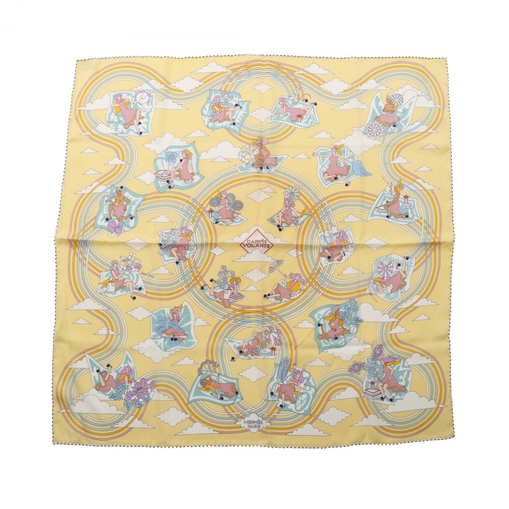 エルメス HERMES カレ70 CARRES VOLANTS スカーフ 衣料品 シルク シルク レディース イエロー系 / マルチカラー 【中古】