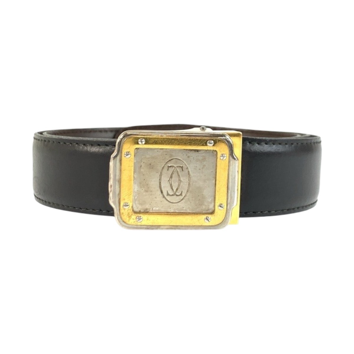 CARTIER カルティエ ブラック 黒 レザー メタル/ ベルト メンズ 1-0292592 【中古】