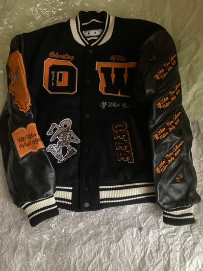 off-white varsity jaketレザースタジャン スタジアムジャンパー オフホワイト ヴァージル・アブロー バーシティジャケット Off-White c/o Virgil Abloh 2021 AW Laboratory of Fun