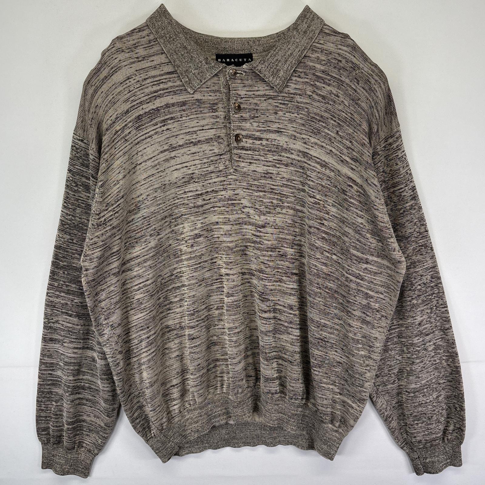古着 バラクータ BARACUTA 長袖 ポロシャツ ニットポロシャツ 大きいサイズ ボタン  グレー系 メンズ