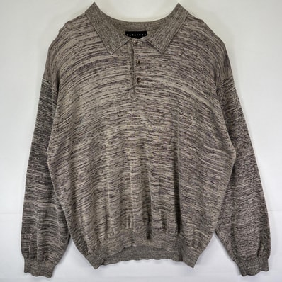 古着 バラクータ BARACUTA 長袖 ポロシャツ ニットポロシャツ 大きいサイズ ボタン グレー系 メンズ