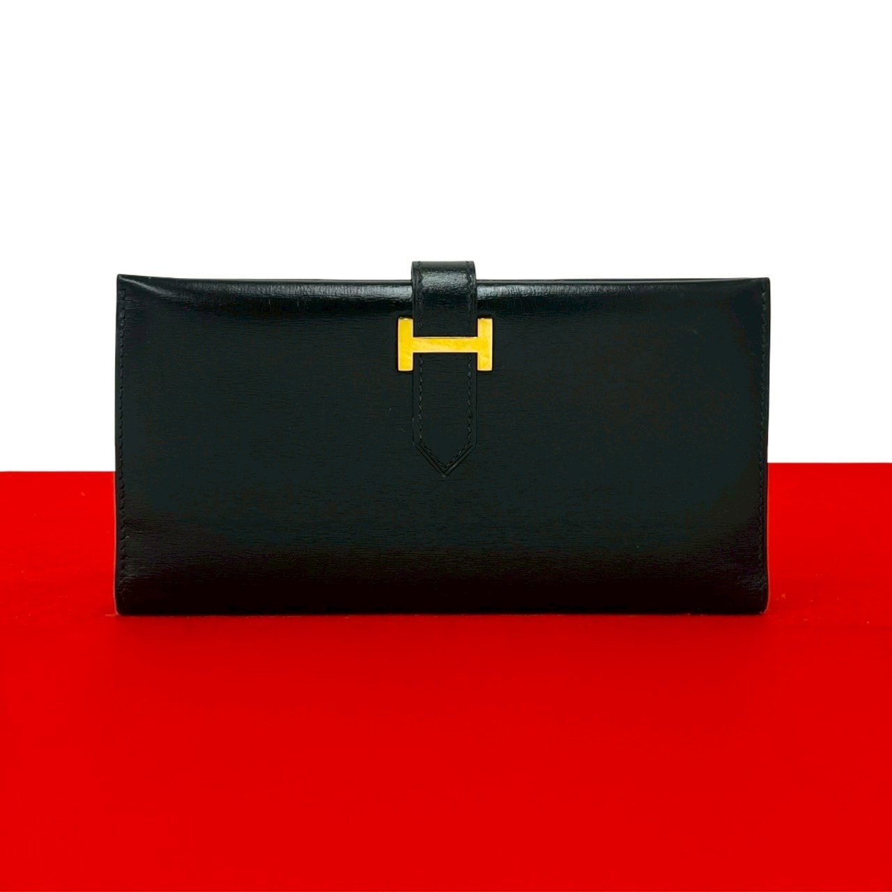 HERMES エルメス ベアン ボックスカーフ 長財布 ブラック
68502
