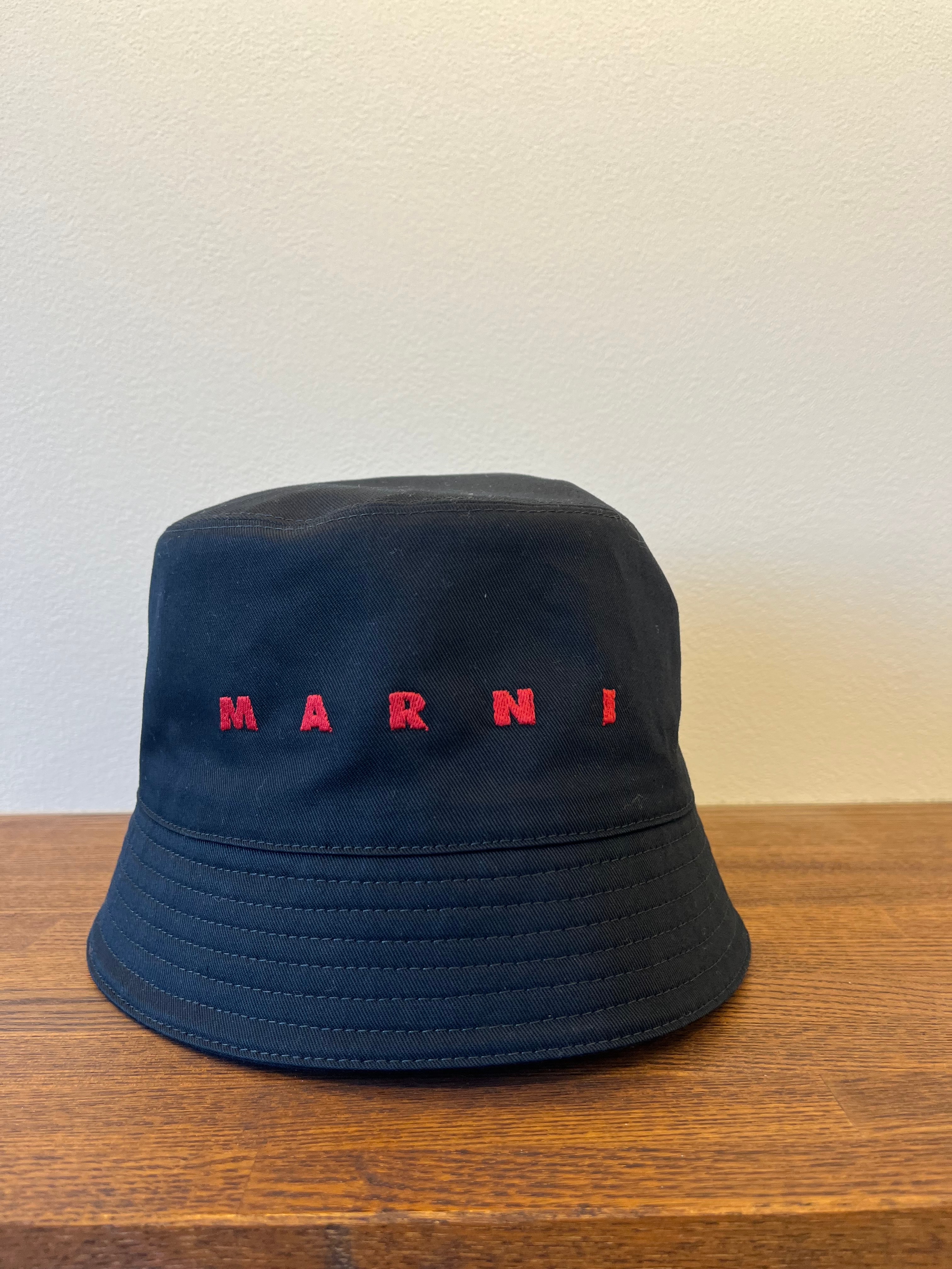 Marni Bio Gabardine Bucket Hat with Embroidered Logo "Black"