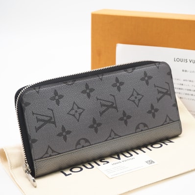美品 LOUIS VUITTON ルイ・ヴィトン タイガラマ ジッピーウォレット ヴェルティカル M30841 長財布 シルバー コーティングキャンバス レザー メンズ