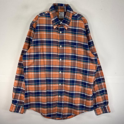 古着 ブルックスブラザーズ Brooks Brothers 長袖シャツ ボタンダウン ワンポイント M オレンジ系 チェック メンズ