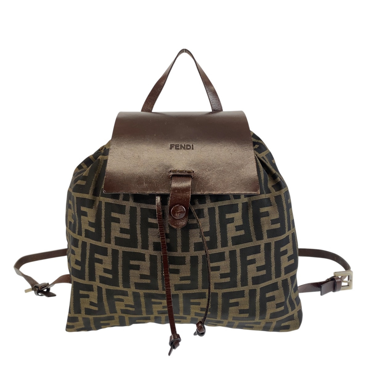 FENDI フェンディ ヴィンテージ ズッカ柄 ブラウン ブラック レザー ナイロン/ バックパック リュックサック 1-0294239 【中古】
