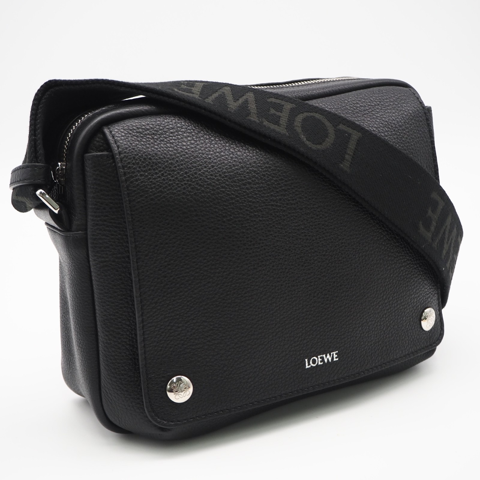 美品 LOEWE ロエベ サプルグレインカーフ ペブル メッセンジャーバッグ ミディアム BANBPCBX01 ショルダーバッグ ブラック グレインカーフレザー レディース