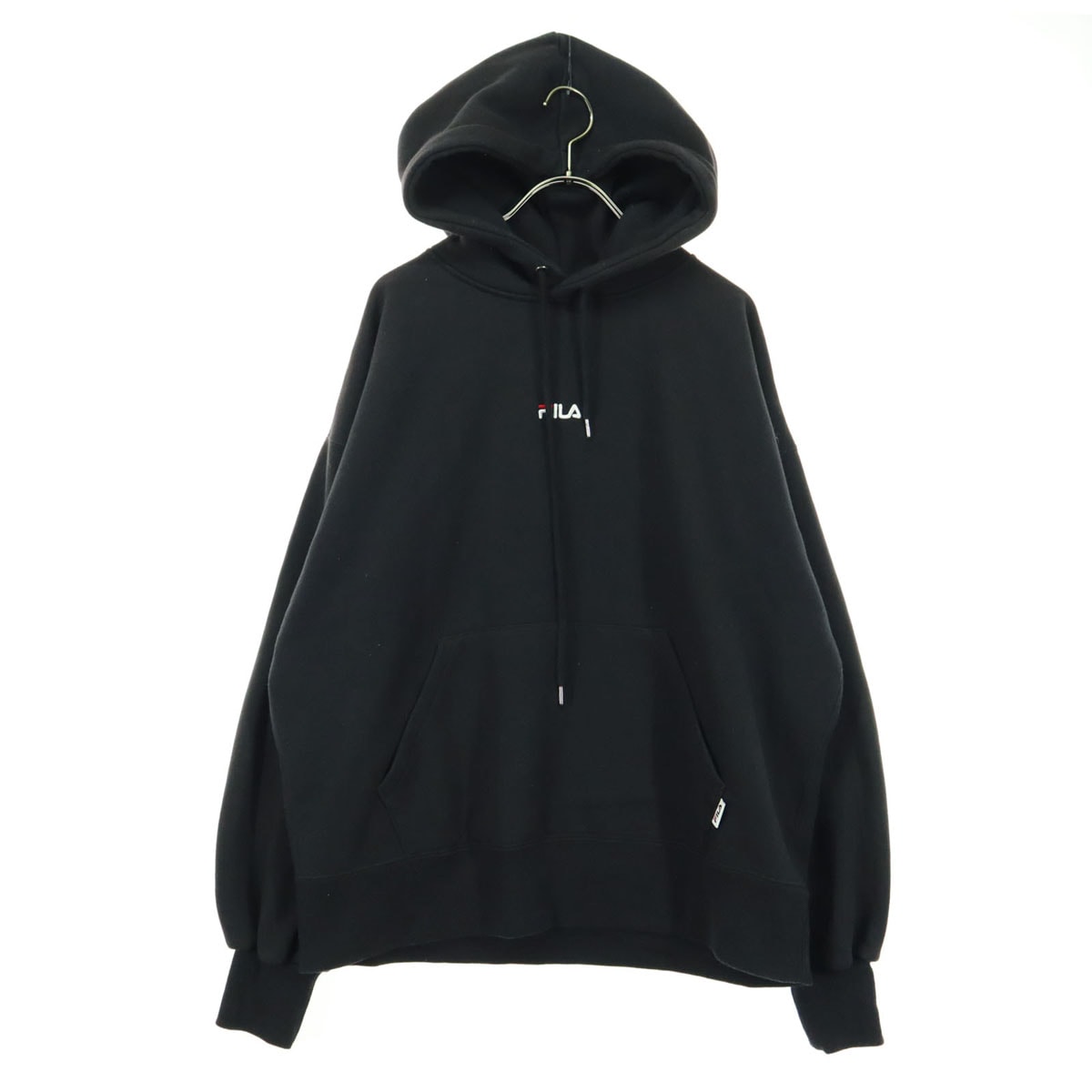 FILA フィラ 裏起毛 ロゴ刺繍 長袖 スウェットパーカー F ブラック