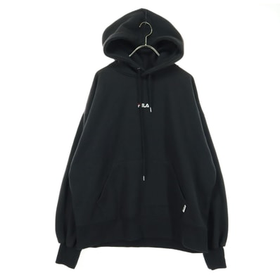 FILA フィラ 裏起毛 ロゴ刺繍 長袖 スウェットパーカー F ブラック