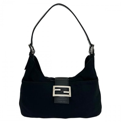 FENDI フェンディ ショルダーバッグ マンマバゲット ワンショルダー FFロゴ 肩掛け 26569 コットンジャージー ブラック 黒 シルバー金具 レディース【中古品】