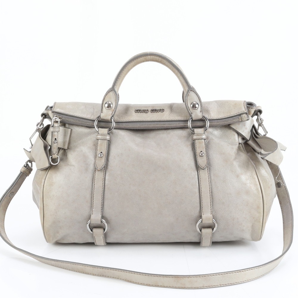 ミュウミュウ ヴィッテロルクス サイドリボンハンドバッグ レザー