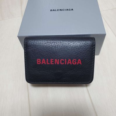 BALENCIAGA Cash Mini Wallet Grained Calfskin "Black/White"