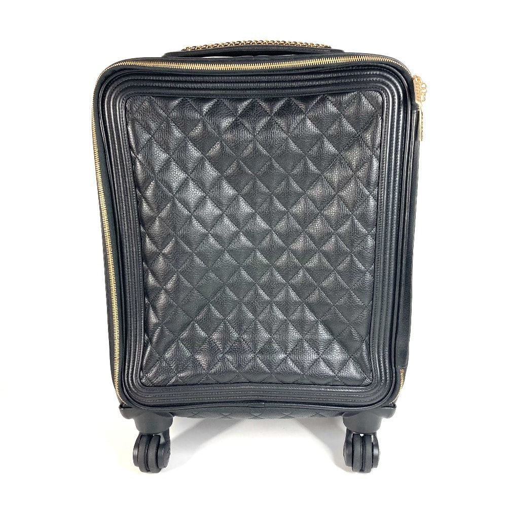 シャネル CHANEL CC ロゴ ココマーク マトラッセ キルティング スーツケース 4輪 旅行バッグ チェーン トラベルバッグ キャリーバッグ キャビアスキン ブラック