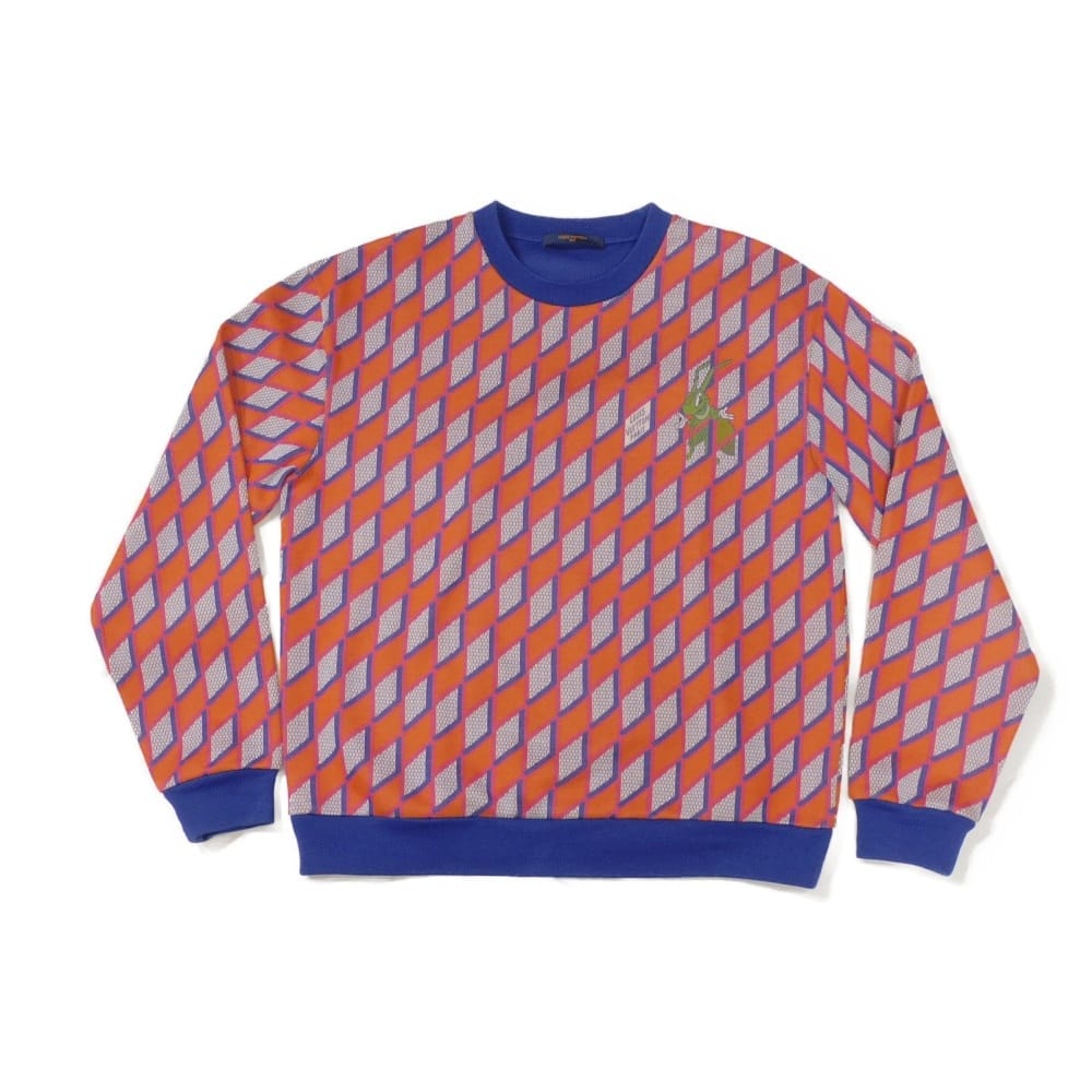 LOUIS VUITTON ルイ・ヴィトン ダイヤモンド ダミエ スウェット L ヴァージルアブロー クルーネック マルチカラー 180/100 未使用 ロゴ コットン オレンジ ニット