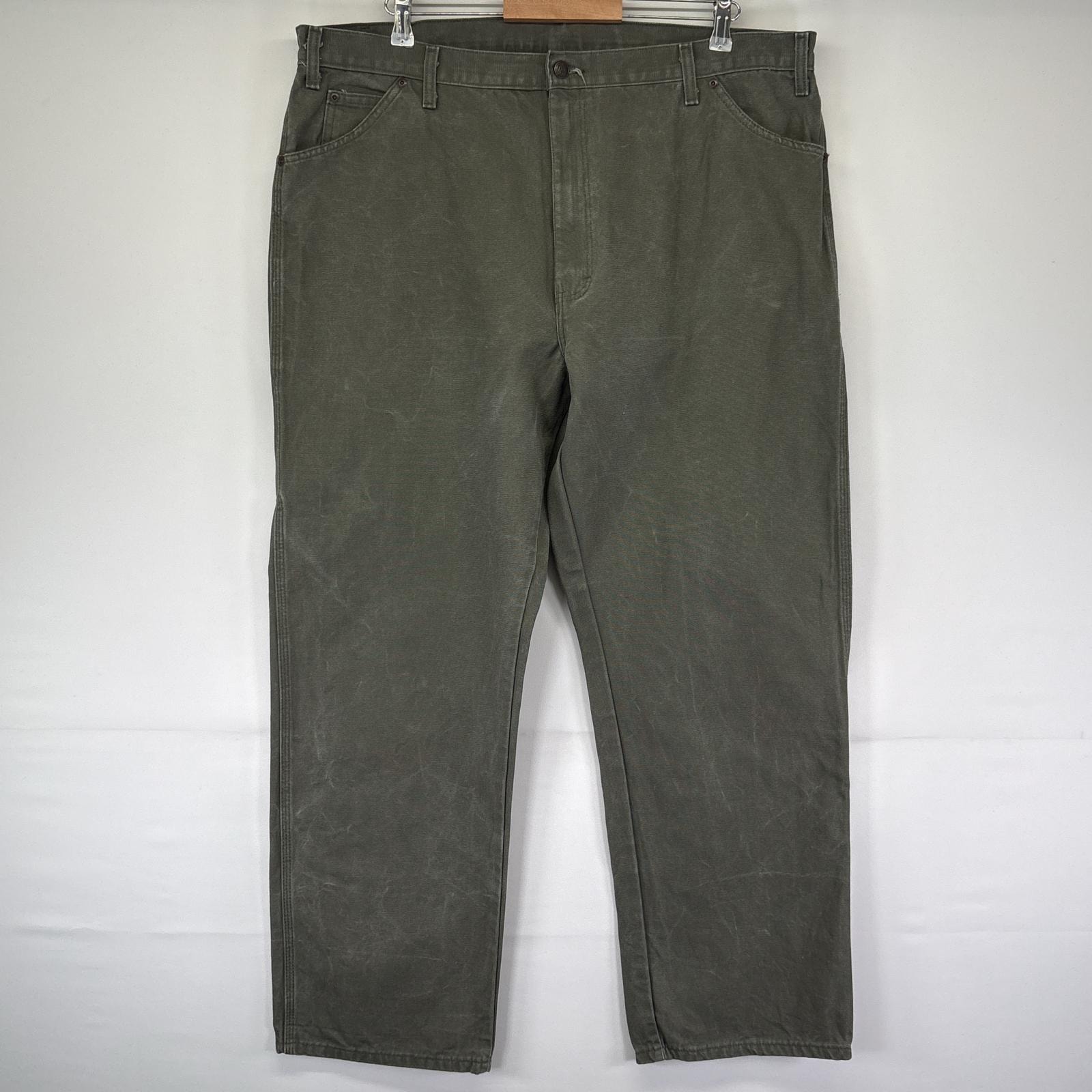 古着 ディッキーズ Dickies ワークパンツ ダック ペインター ワンポイントロゴ 大きいサイズ w42 L32 グリーン系 メンズ