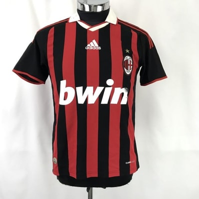 adidas製★ACミラン/2008-2010/セリエA/サッカーユニフォーム【160(メンズXS-S相当/黒×赤】Tops/Shirts◆cBH742