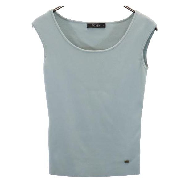 FOXEY フォクシー ノースリーブ カットソー 38 ブルー×グレー