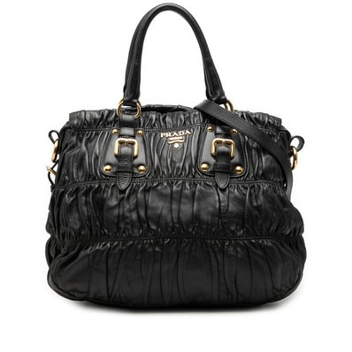 プラダ ロゴ ハンドバッグ ショルダーバッグ 2WAY ブラック レザー レディース PRADA 【中古】