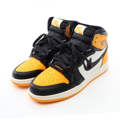 ナイキ NIKE GS Air Jordan 1 Retro High OG キッズ スニーカー 靴 レザー ファブリック レディース ブラック系 / ホワイト系 / オレンジ系 575441-711 【中古】