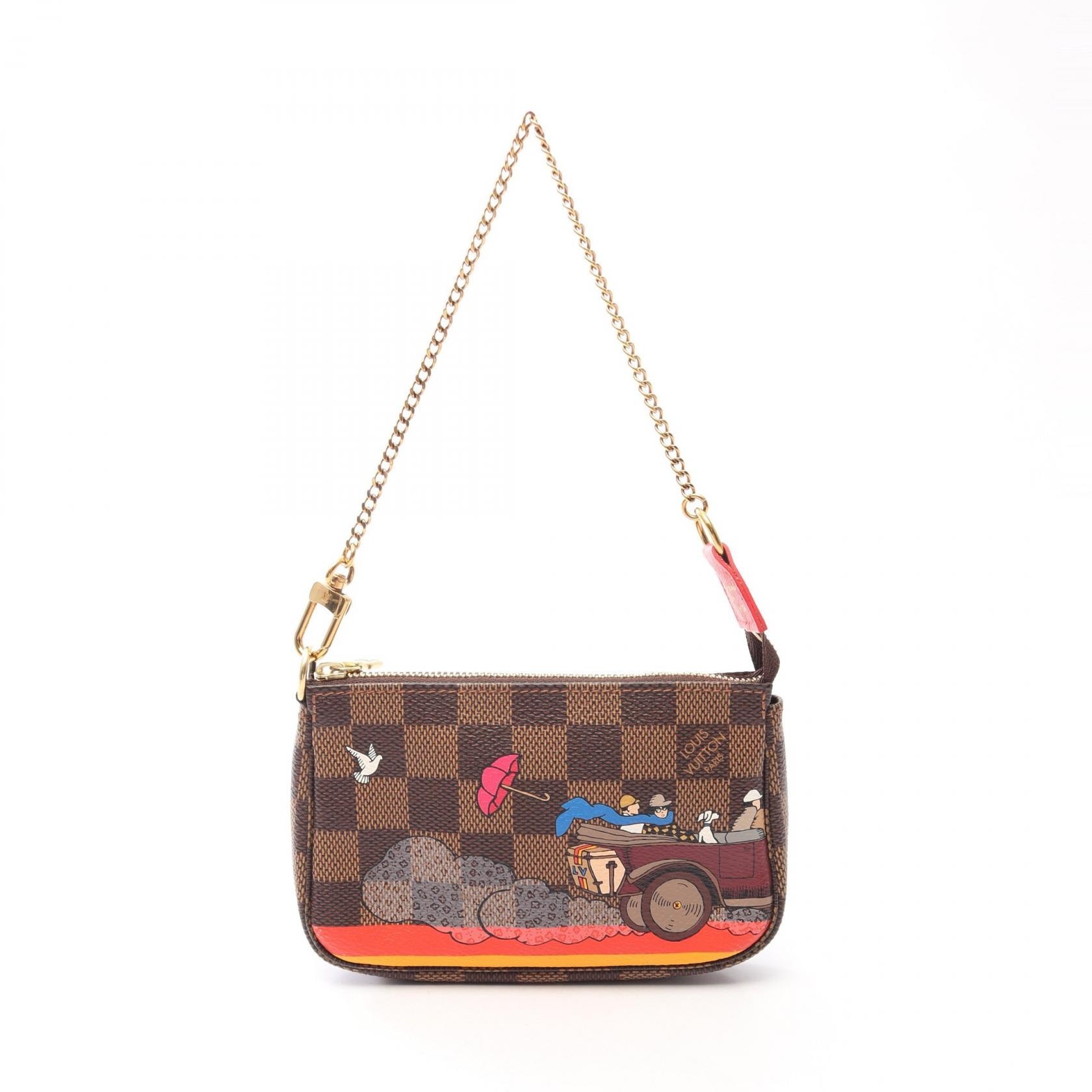 ルイ・ヴィトン LOUIS VUITTON ミニポシェット アクセソワール ダミエエベヌ イリュストレ ハンドバッグ バッグ PVCコーティングキャンバス レザー レディース ブラウン系 / マルチカラー N58009 【中古】
