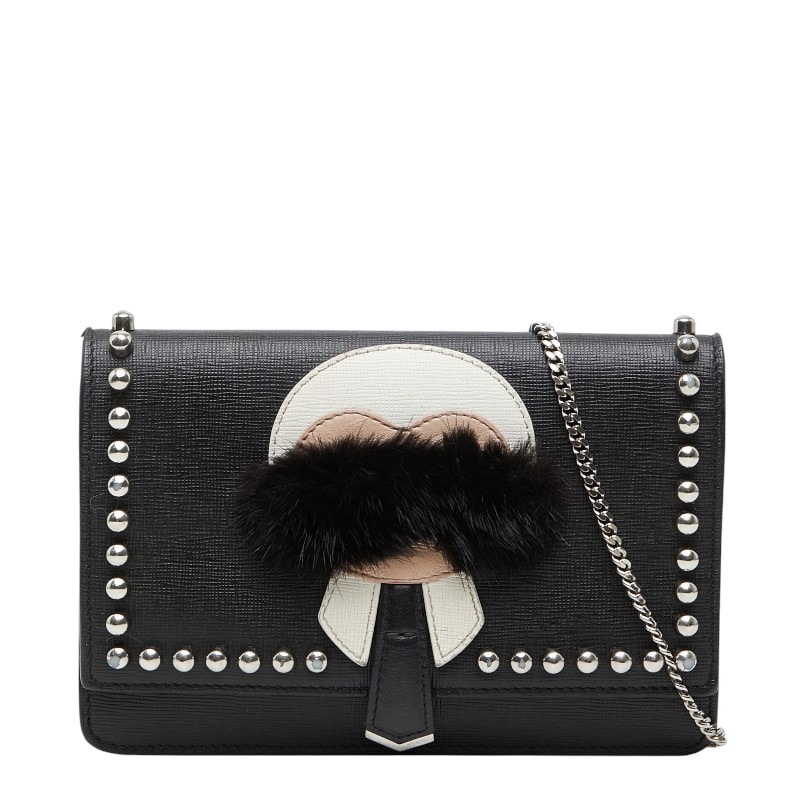 フェンディ カーリト スタッズ チェーンウォレット ショルダーバッグ 8M0346 ブラック マルチカラー レザー ファー レディース FENDI 【中古】